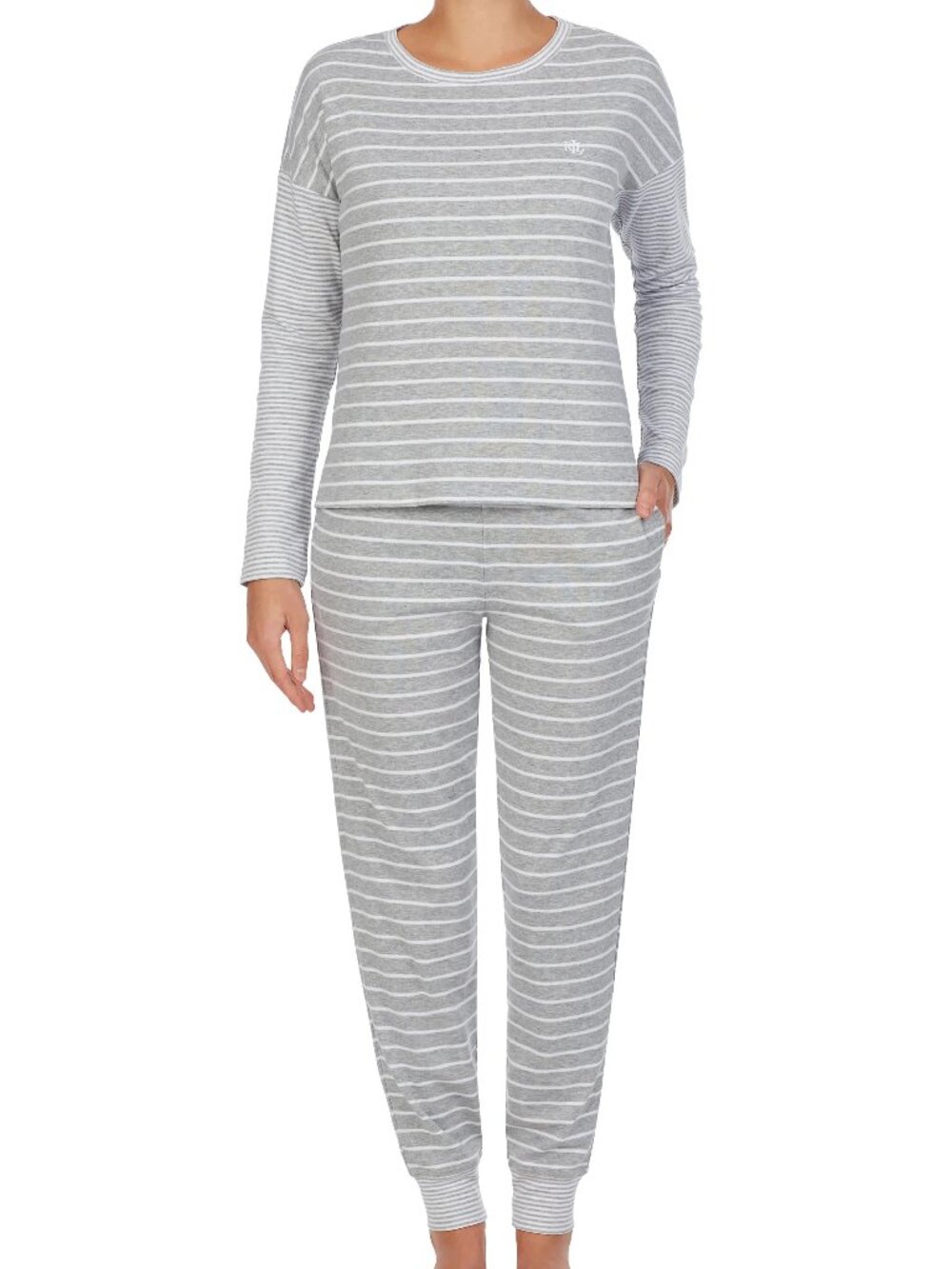 LAUREN RALPH LAUREN Womens Stripe Long Sleeve Pajama Set